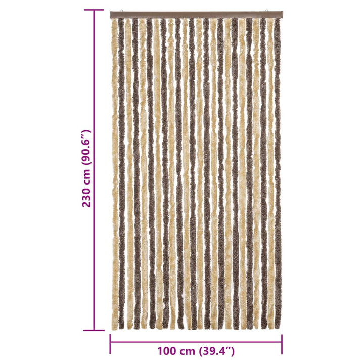 flueforhæng 100x230 cm chenille mørkebrun og beige