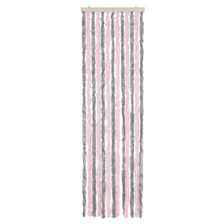 flueforhæng 56x200 cm chenille sølvgrå og lyserød