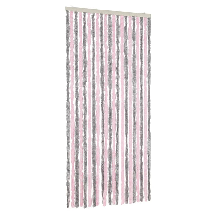 flueforhæng 90x200 cm chenille sølvgrå og lyserød