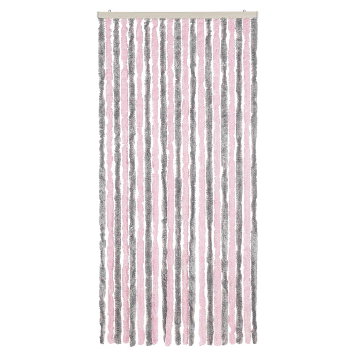 flueforhæng 90x200 cm chenille sølvgrå og lyserød