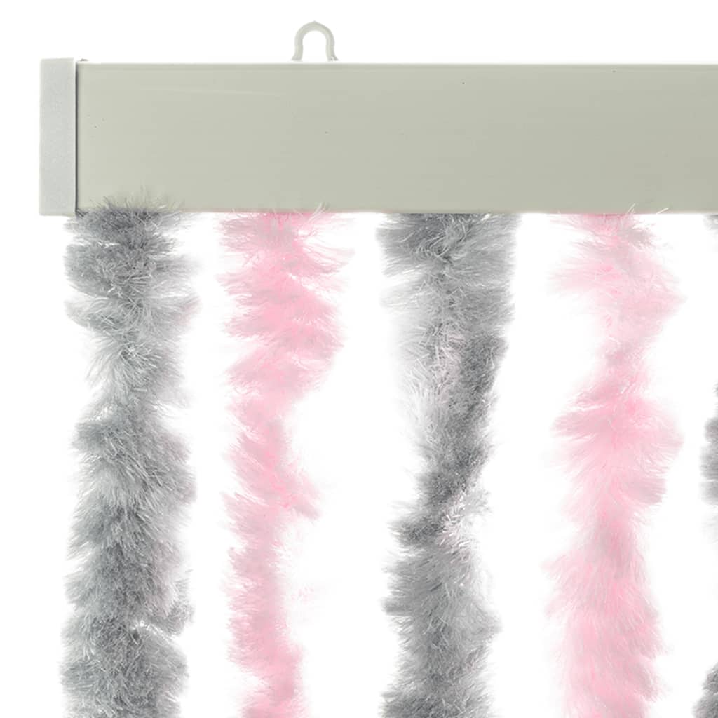 flueforhæng 90x200 cm chenille sølvgrå og lyserød