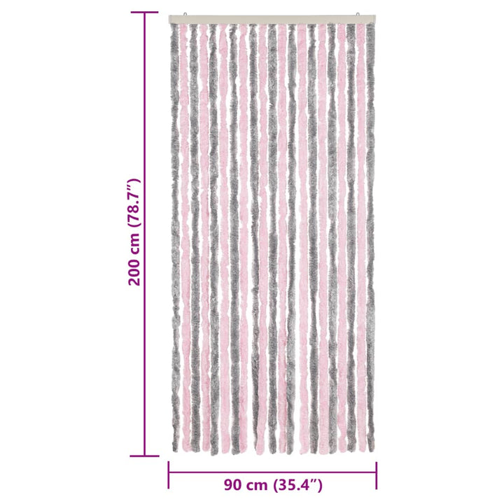 flueforhæng 90x200 cm chenille sølvgrå og lyserød