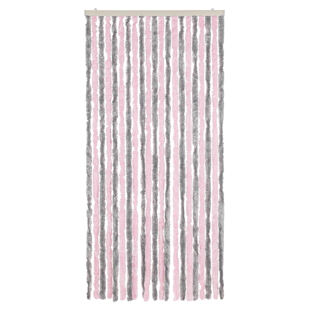 flueforhæng 90x220 cm chenille sølvgrå og lyserød