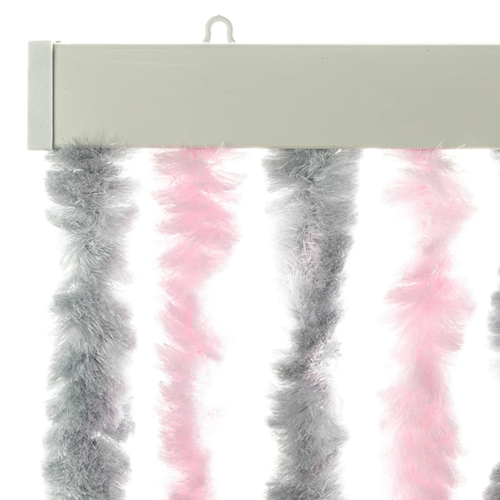 flueforhæng 90x220 cm chenille sølvgrå og lyserød