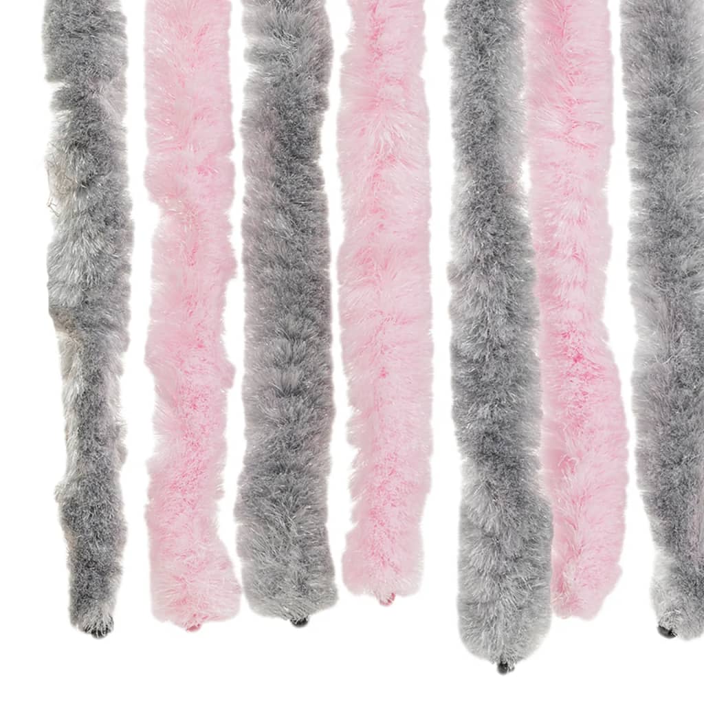 flueforhæng 90x220 cm chenille sølvgrå og lyserød