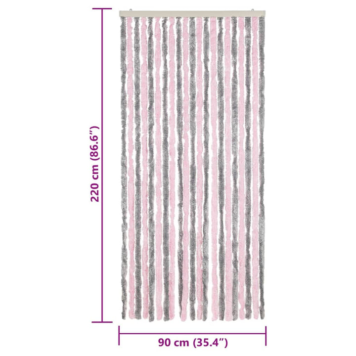 flueforhæng 90x220 cm chenille sølvgrå og lyserød