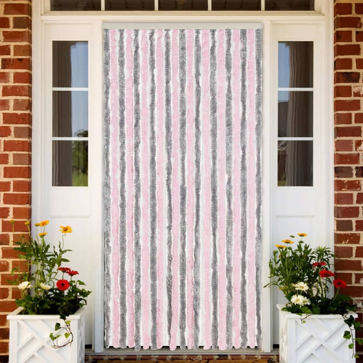 flueforhæng 90x220 cm chenille sølvgrå og lyserød