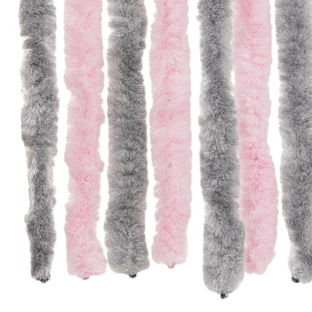 flueforhæng 100x220 cm chenille sølvgrå og lyserød