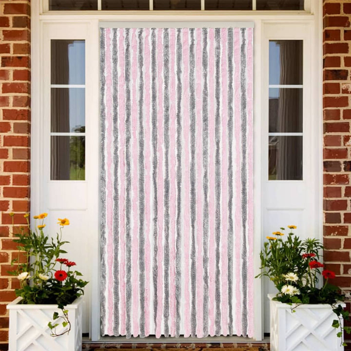 flueforhæng 100x220 cm chenille sølvgrå og lyserød