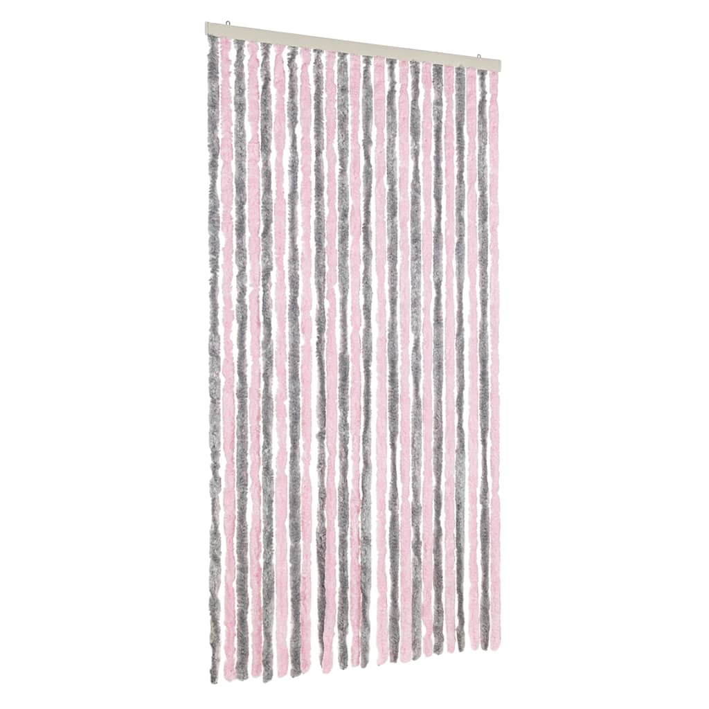 flueforhæng 100x230 cm chenille sølvgrå og lyserød