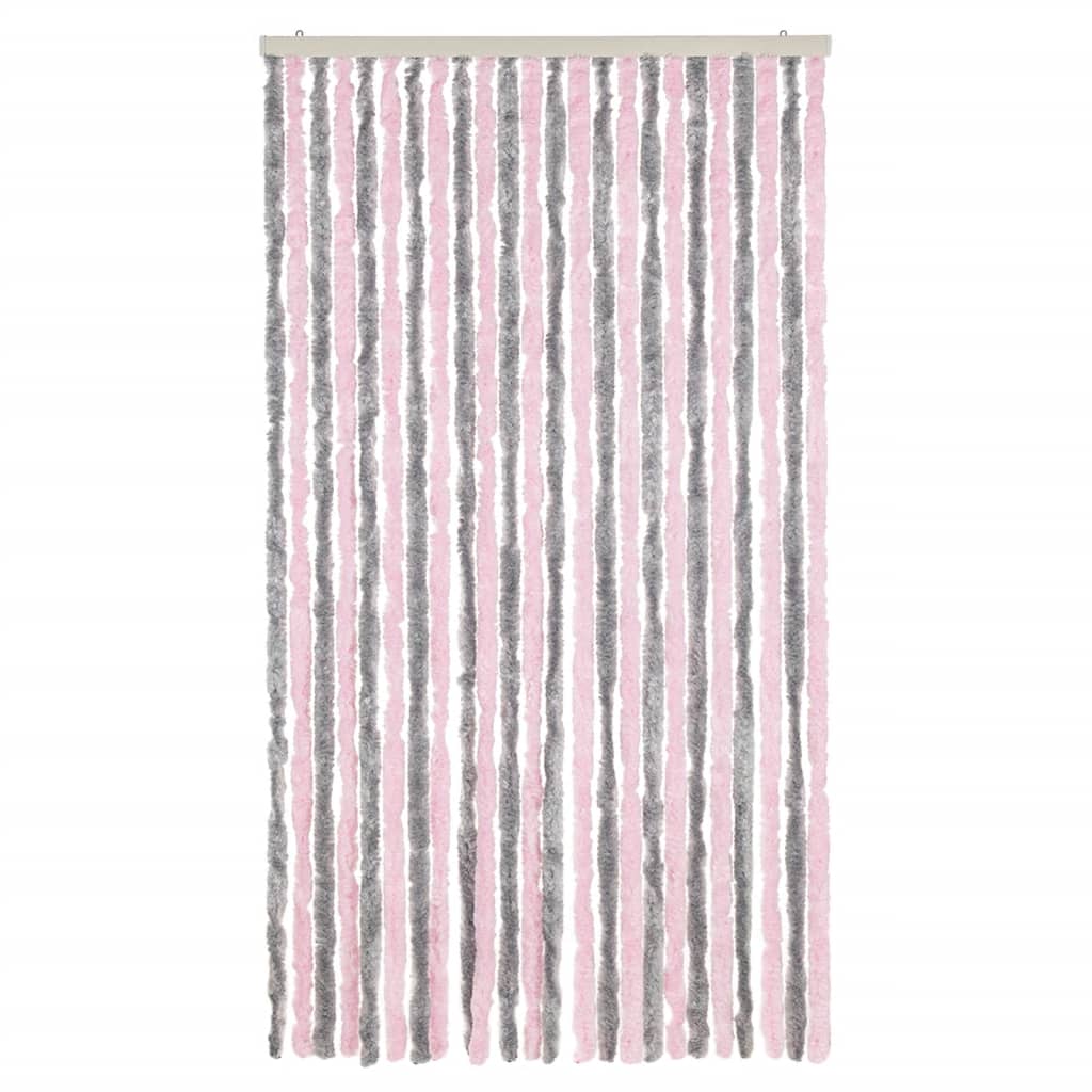 flueforhæng 100x230 cm chenille sølvgrå og lyserød