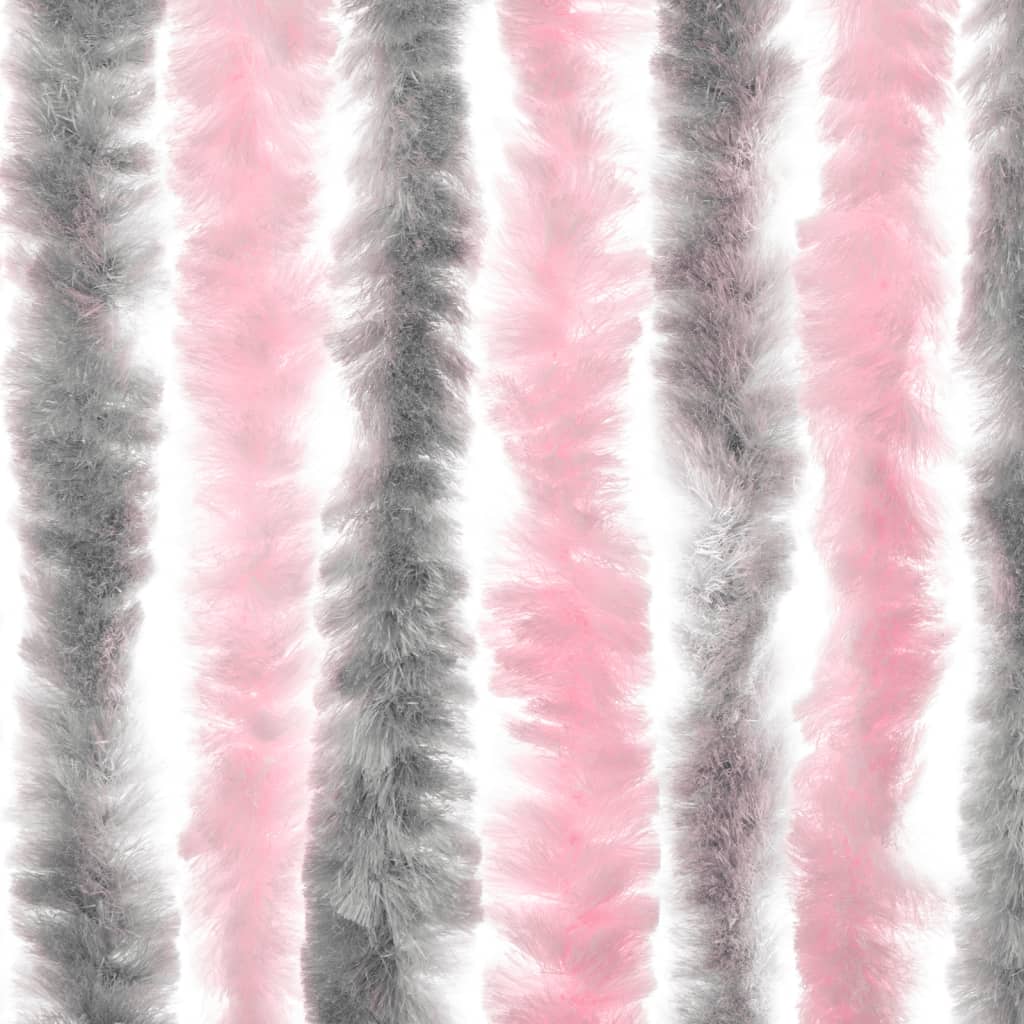 flueforhæng 100x230 cm chenille sølvgrå og lyserød