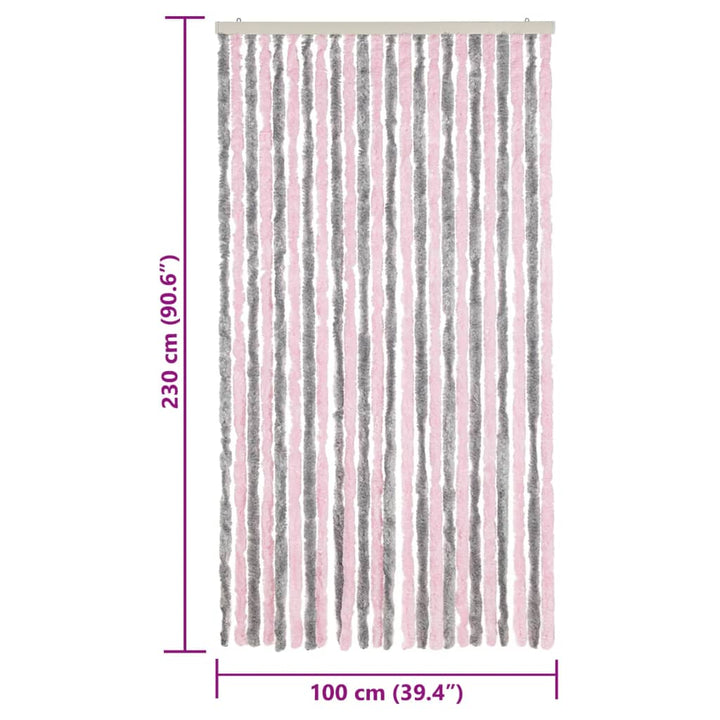 flueforhæng 100x230 cm chenille sølvgrå og lyserød