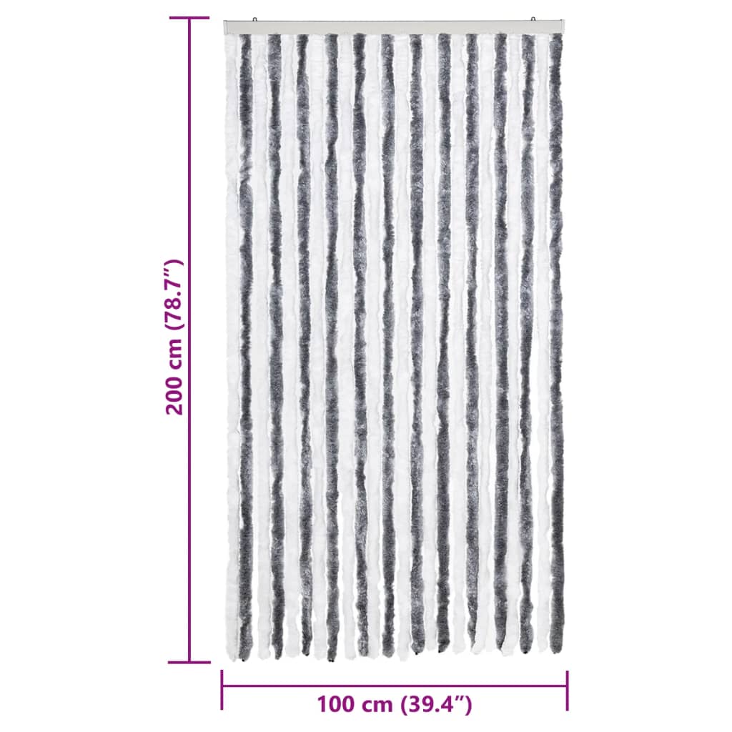 flueforhæng 100x200 cm chenille grå og hvid