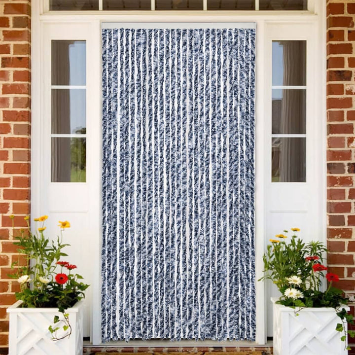 flueforhæng 100x230 cm chenille blå og hvid