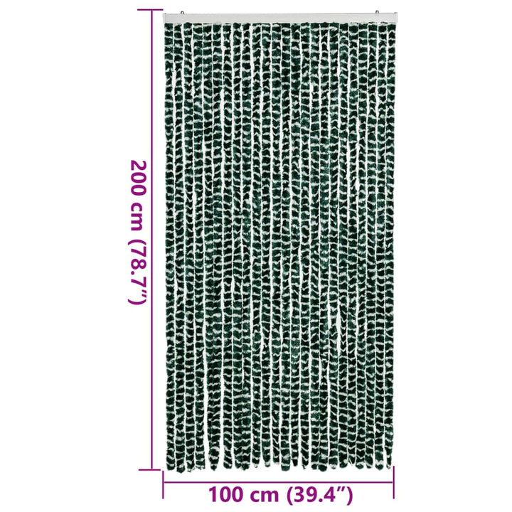 flueforhæng 100x200 cm chenille grøn og hvid