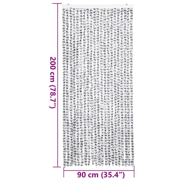 flueforhæng 90x200 cm chenille lysegrå og mørkegrå