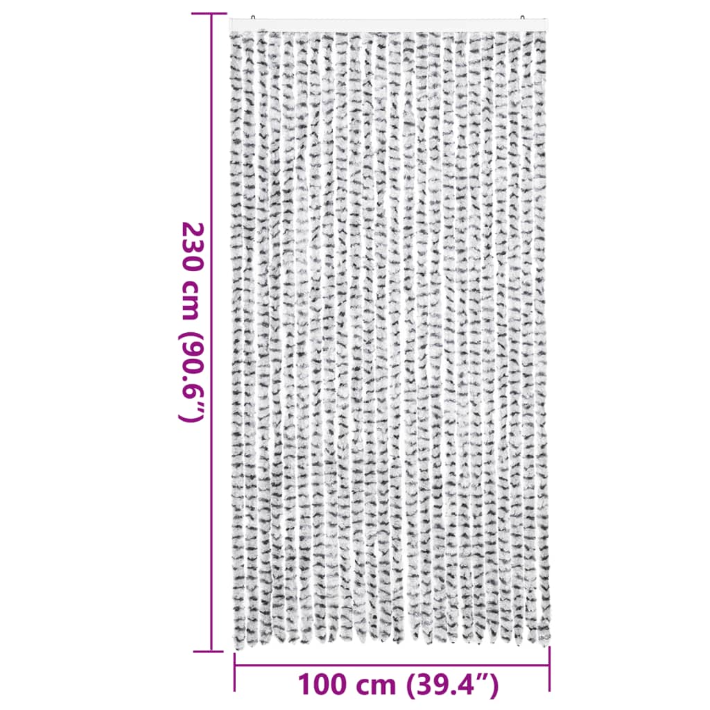 flueforhæng 100x230 cm chenille lysegrå og mørkegrå