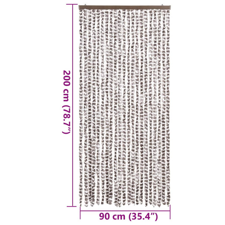 flueforhæng 90x200 cm chenille gråbrun og hvid