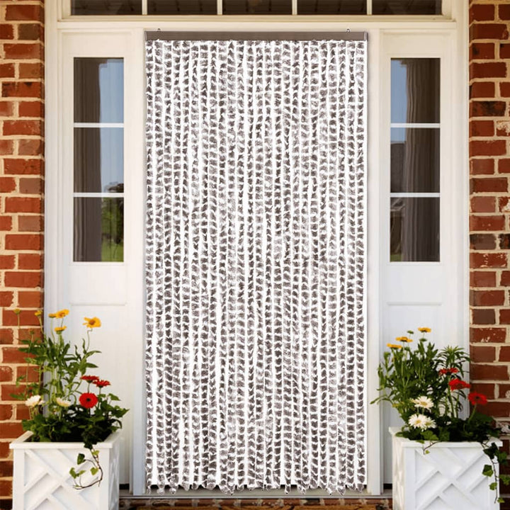 flueforhæng 100x200 cm chenille gråbrun og hvid