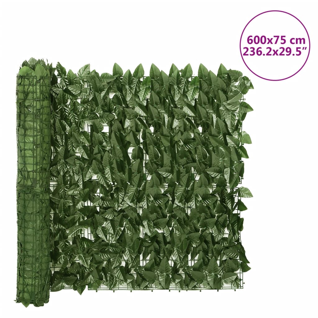 altanafskærmning 600x75 cm med mørkegrønne blade