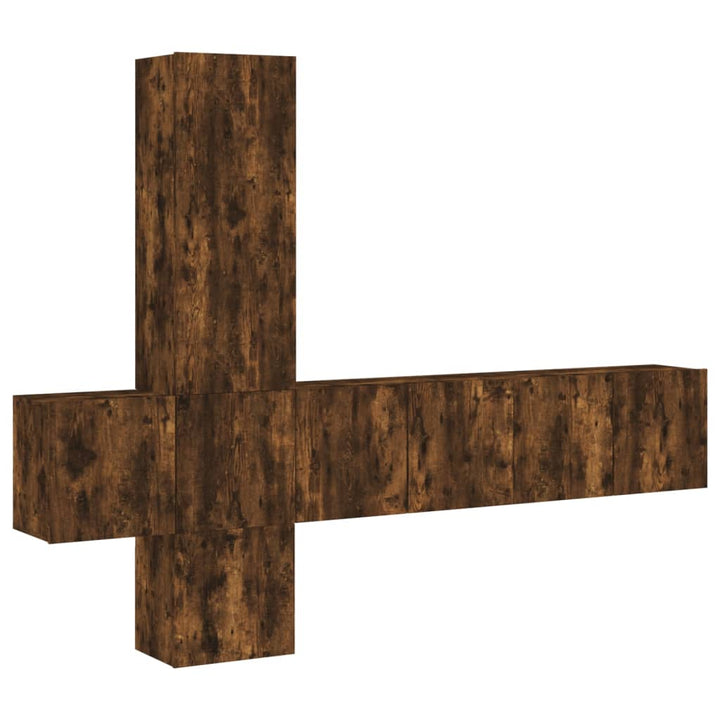 tv-møbel til væg 5 dele konstrueret træ røget egetræsfarve