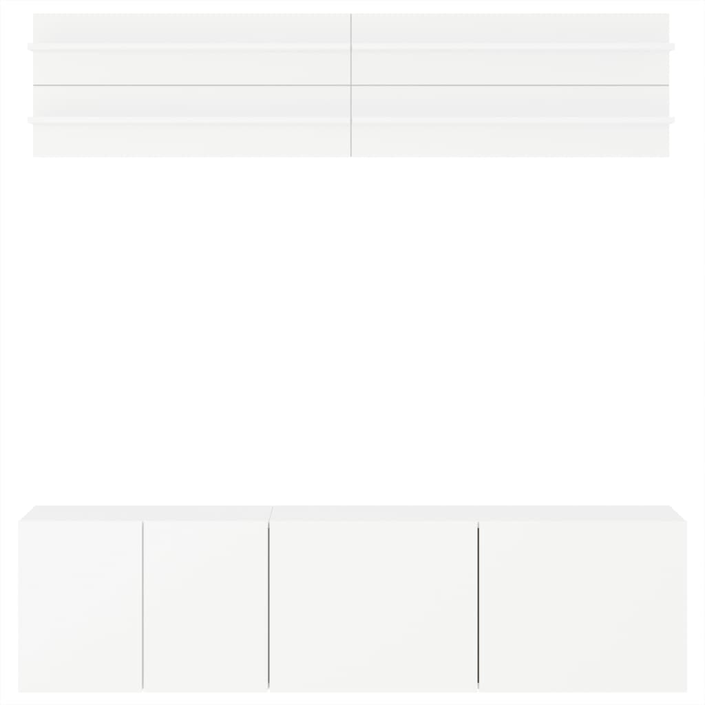 tv-møbel til væg 6 dele konstrueret træ hvid