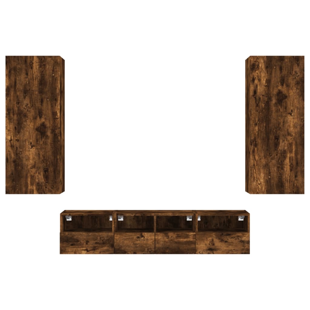 tv-møbel til væg 5 dele konstrueret træ røget egetræsfarve