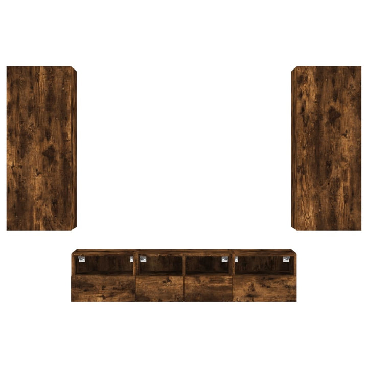 tv-møbel til væg 5 dele konstrueret træ røget egetræsfarve