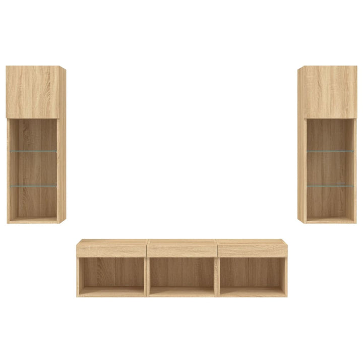 tv-møbel til væg 5 dele med LED-lys konstrueret træ sonoma-eg