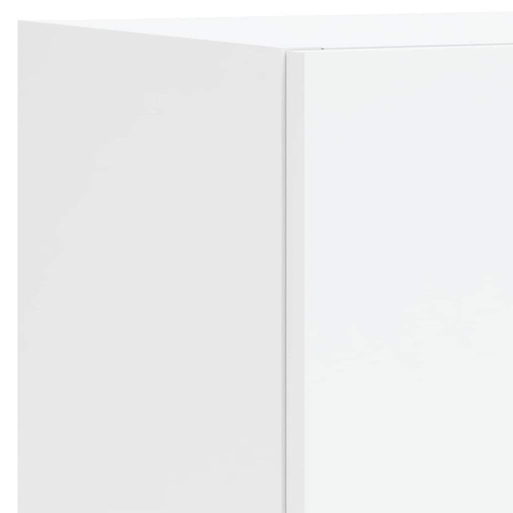 tv-møbel til væg 4 dele med LED-lys konstrueret træ hvid
