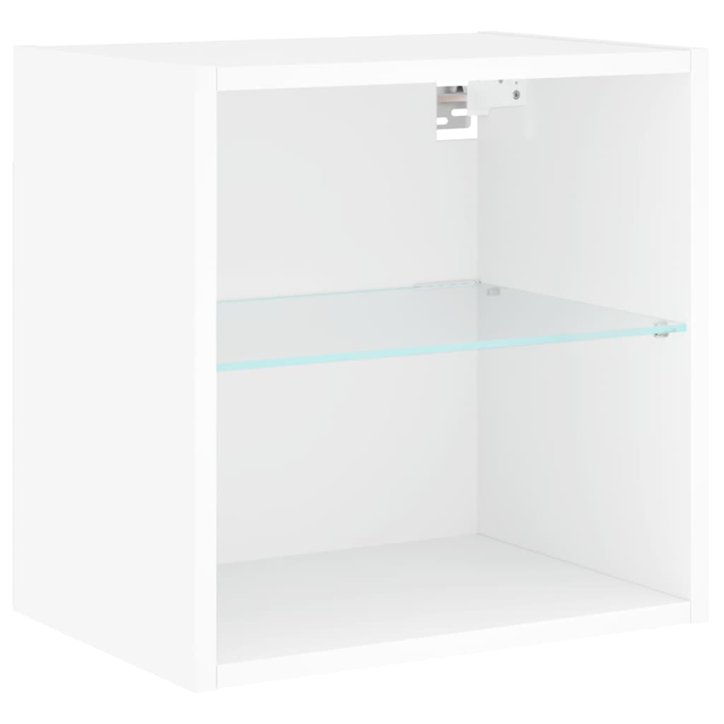 tv-møbel til væg 8 dele med LED-lys konstrueret træ hvid