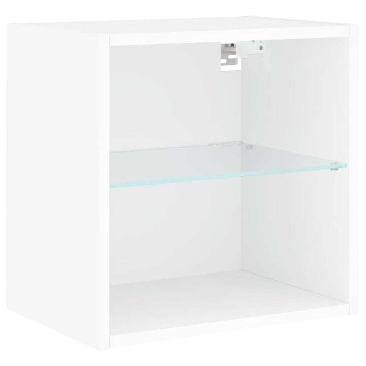 tv-møbel til væg 8 dele med LED-lys konstrueret træ hvid