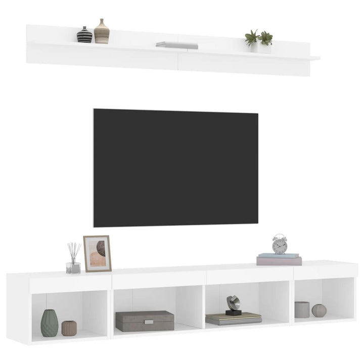 tv-møbel til væg 5 dele med LED-lys konstrueret træ hvid
