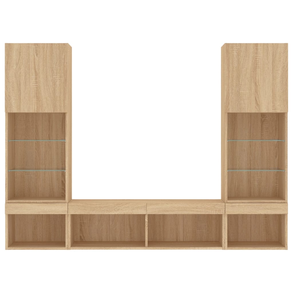 tv-møbel til væg 5 dele med LED-lys konstrueret træ sonoma-eg