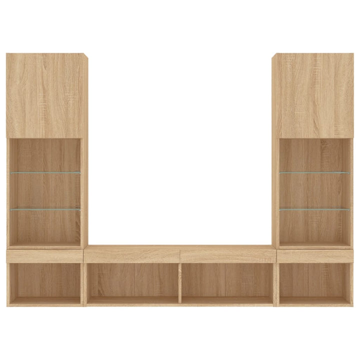 tv-møbel til væg 5 dele med LED-lys konstrueret træ sonoma-eg