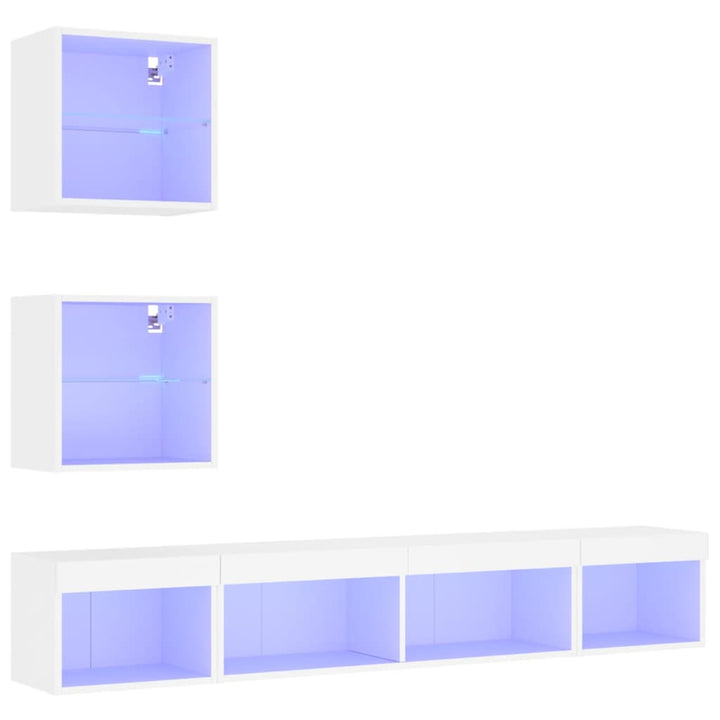 tv-møbel til væg 5 dele med LED-lys konstrueret træ hvid