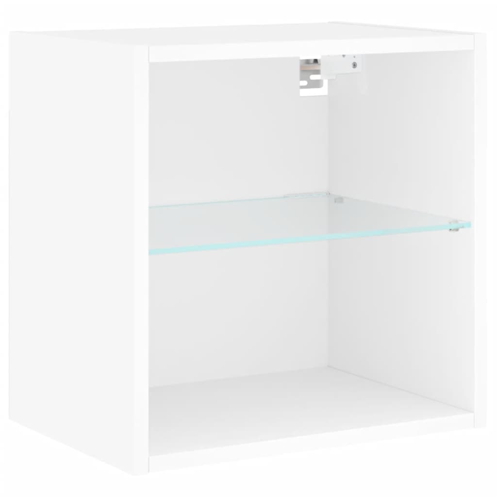 tv-møbel til væg 5 dele med LED-lys konstrueret træ hvid