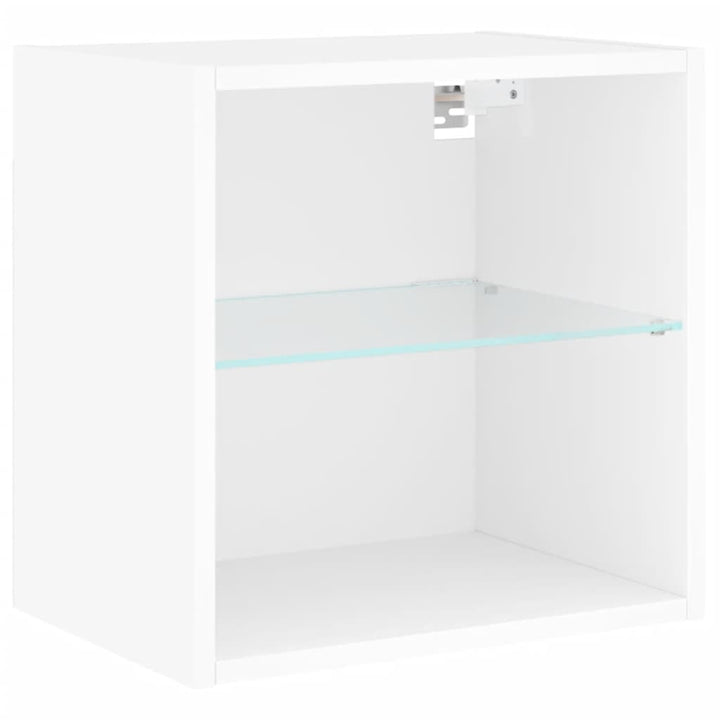 tv-møbel til væg 5 dele med LED-lys konstrueret træ hvid