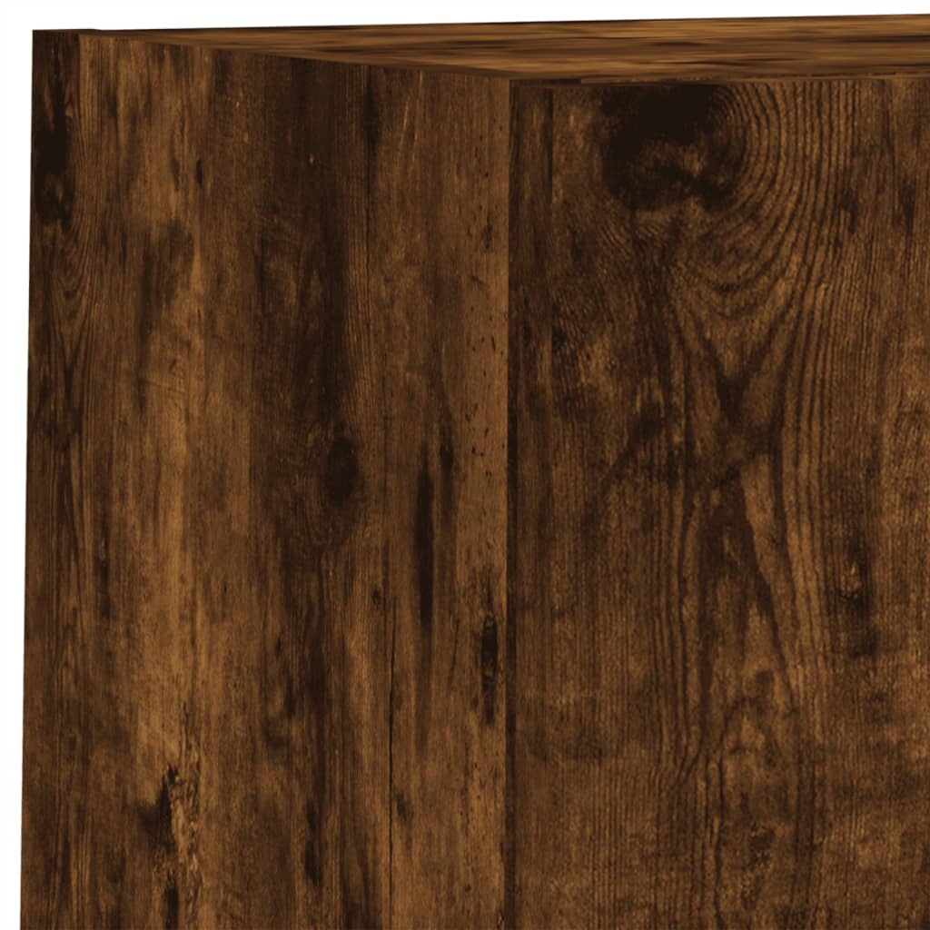 tv-møbel til væg 6 dele med LED-lys konstrueret træ røget eg