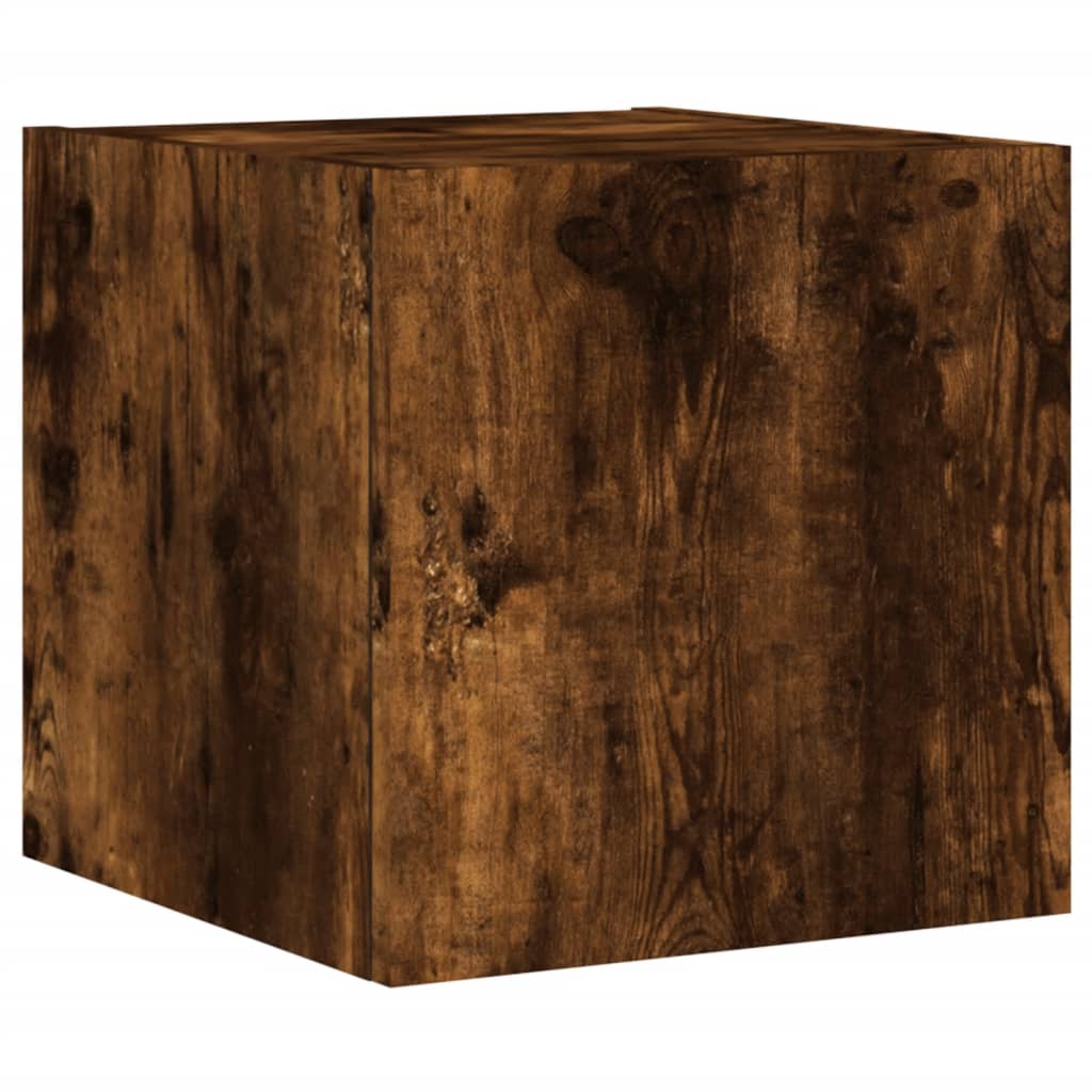 tv-møbel til væg 5 dele med LED-lys konstrueret træ røget eg