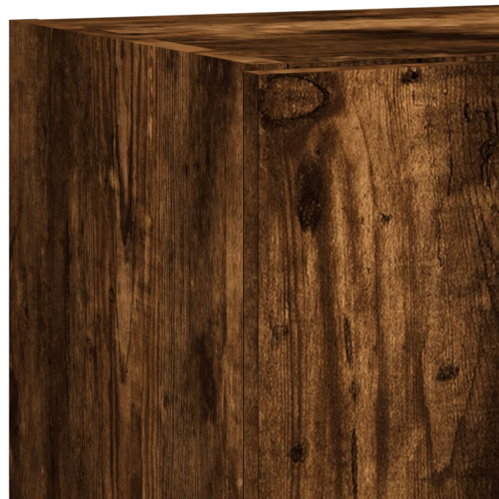 tv-møbel til væg 5 dele med LED-lys konstrueret træ røget eg