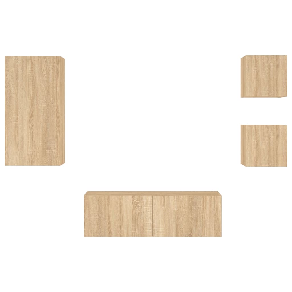 tv-møbel til væg med LED-lys 4 dele grå sonoma-eg