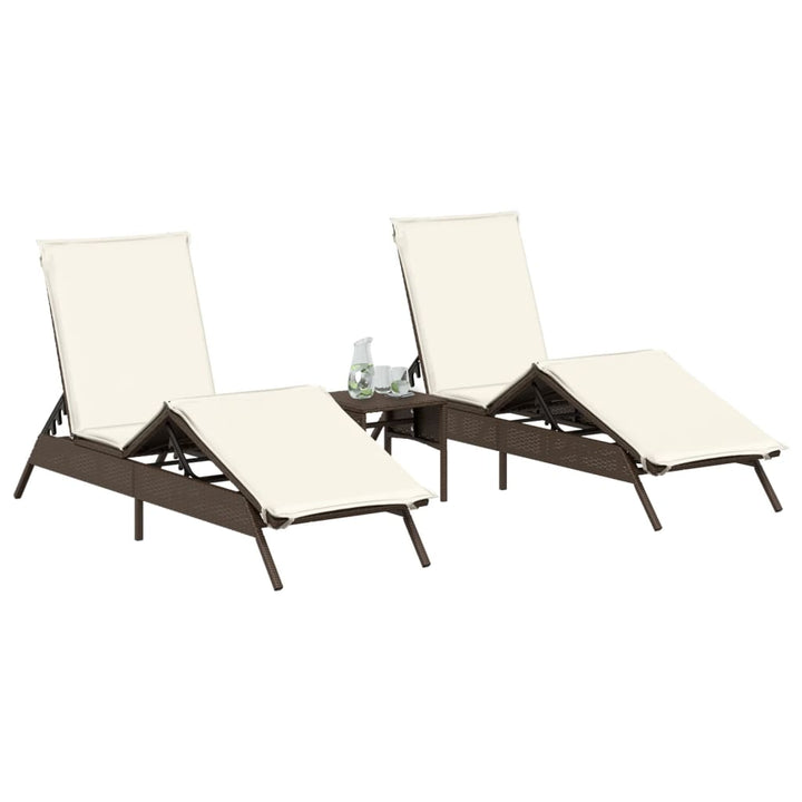 liggestole 2 stk. med bord polyrattan brun