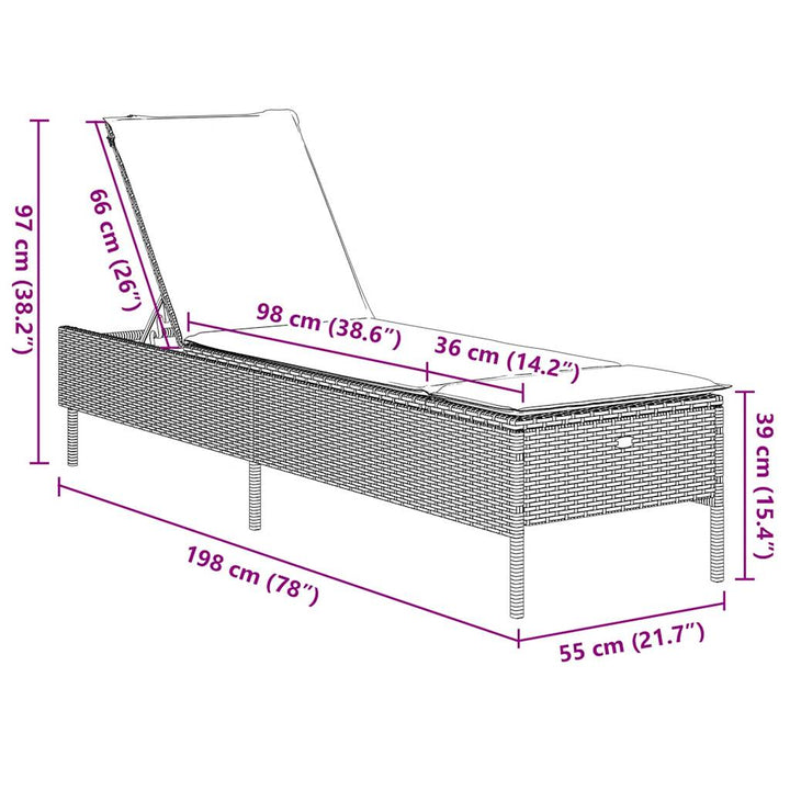 liggestol med hynde sort polyrattan