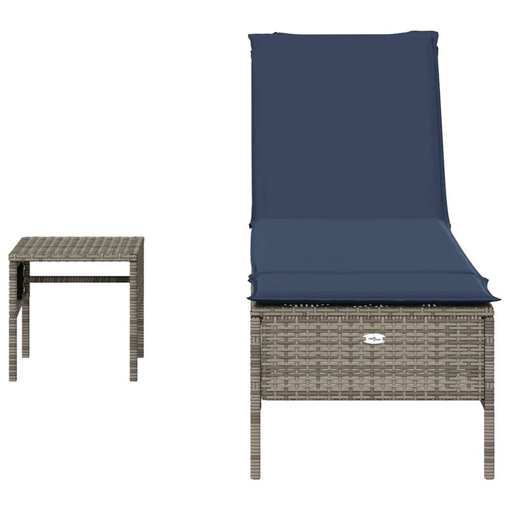 liggestol med bord og hynde grå polyrattan