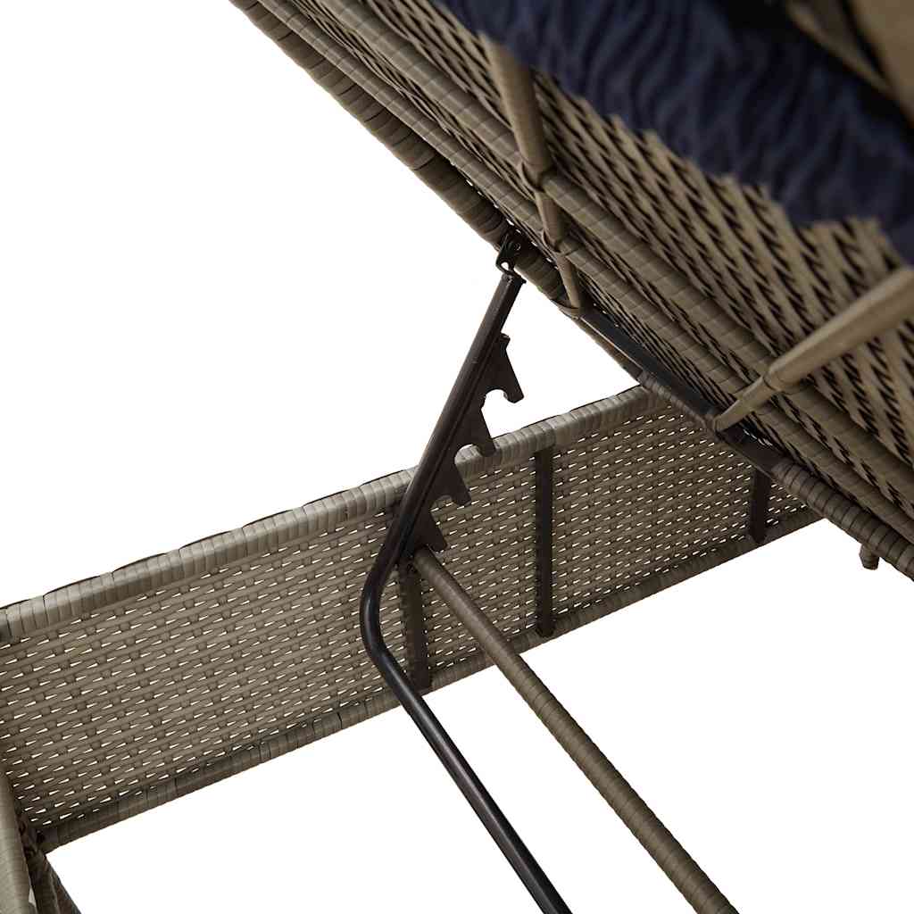 liggestol med bord og hynde grå polyrattan