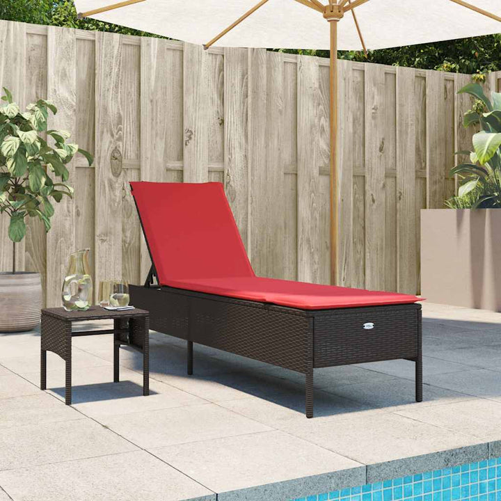 liggestol med bord og hynde brun polyrattan