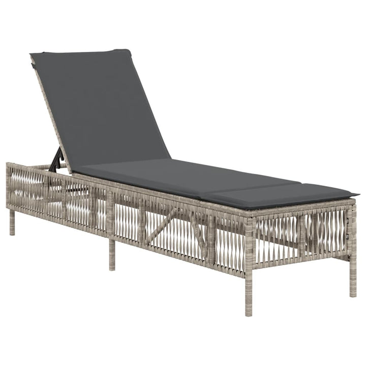 liggestol med hynde polyrattan lysegrå