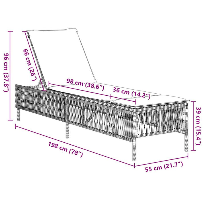 liggestol med hynde sort polyrattan
